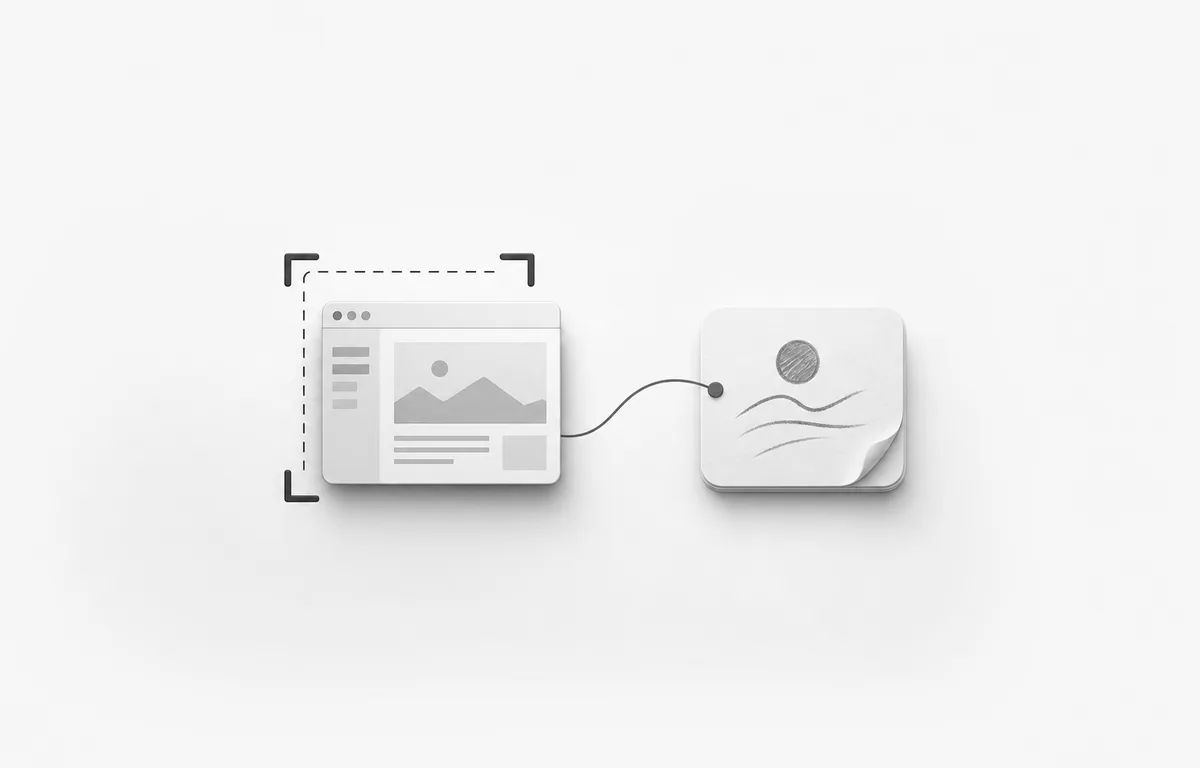 A selected screen fragment becoming a visual thought card