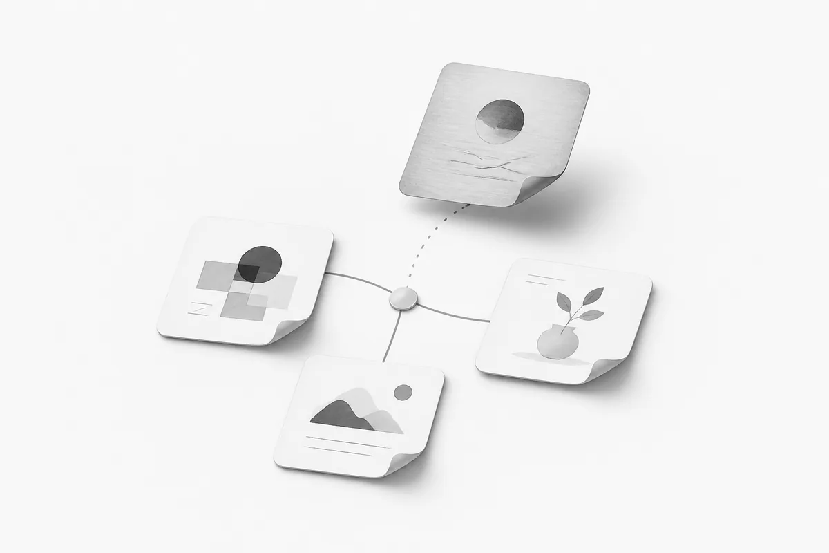 Connected thought cards with one useful older idea resurfacing